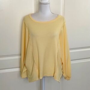 Pink Lily Women's Blouse Oversized Medium Yellow Waffle Oversized